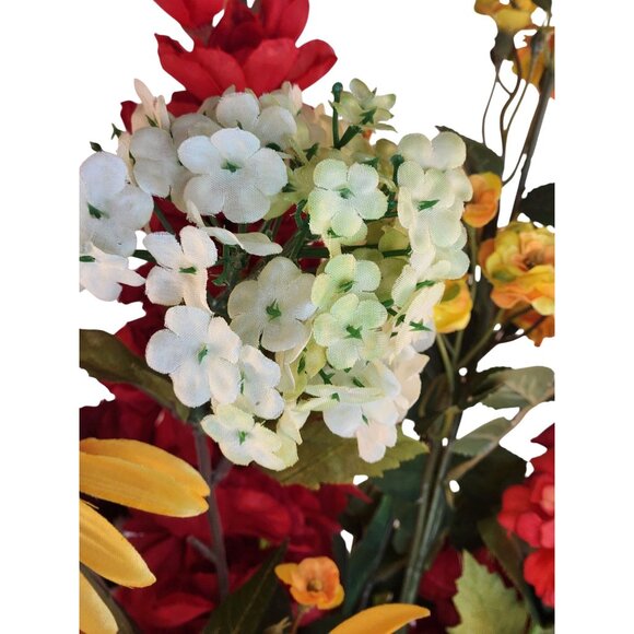 Vibrant Artificial 10-Stem Mixed Floral Bunch W/ Red Yellow & White Blooms - Picture 10 of 16